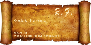 Rodek Ferenc névjegykártya
